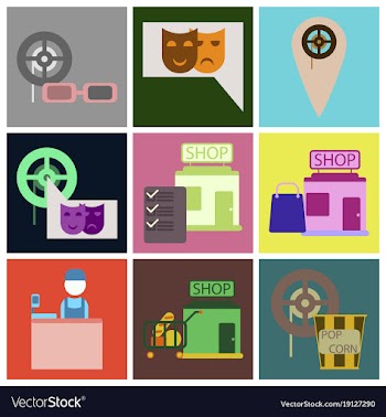 Flat icons set cinema vector image