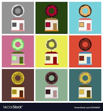 Flat icons set donut shop vector image