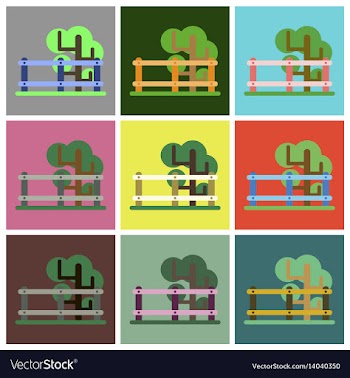 Flat icons set fenced tree vector image