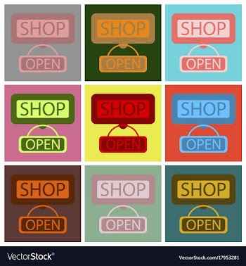Flat icons set label store opened vector image