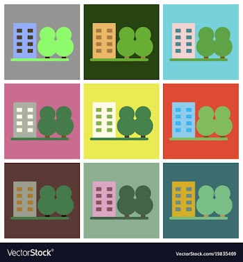 Flat icons set multi-storey building vector image