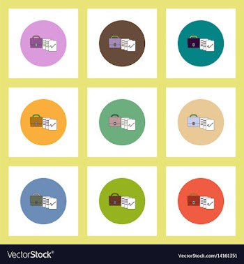 Flat icons set of briefcase and documents concept vector image