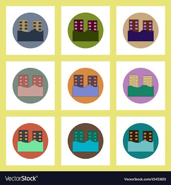 Flat icons set of buildings that has been flooded vector image