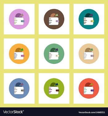 Flat icons set of business pie chart in wallet vector image