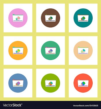 Flat icons set of business pie chart on folder vector image