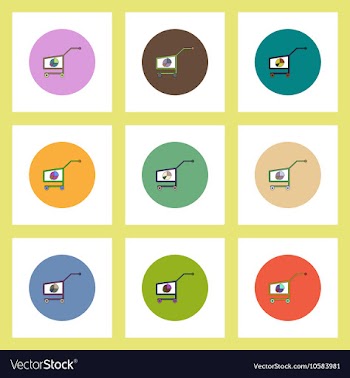 Flat icons set of Business pie chart on trolley vector image