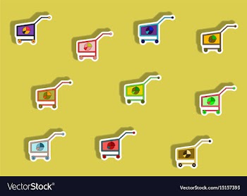 Flat icons set of business pie chart on trolley vector image
