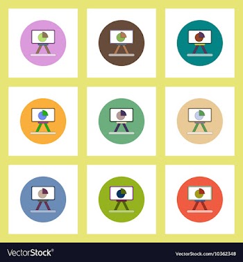 Flat icons set of Business pie chart on whiteboard vector image