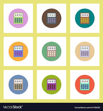 Flat icons set of calculator concept on colorful vector image