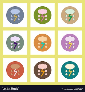 Flat icons set of cloud and lightning concept on vector image