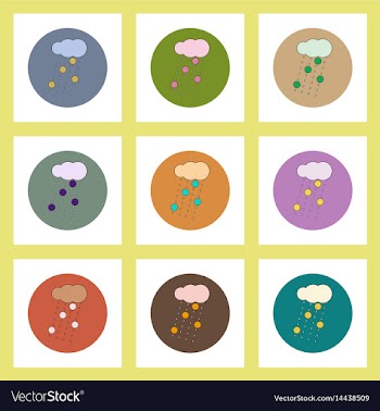 Flat icons set of cloud and rain with volcanic vector image