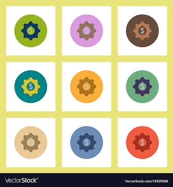 Flat icons set of cogwheel with dollar concept on vector image