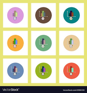 Flat icons set of column chart and check mark vector image