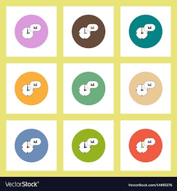 Flat icons set of column chart and clock concept vector image