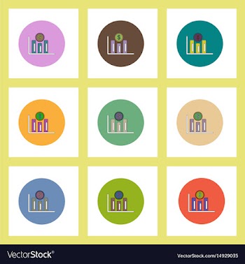 Flat icons set of column chart and currency vector image