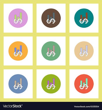 Flat icons set of column chart and dollar emblem vector image