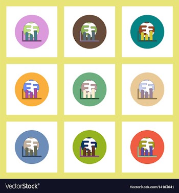 Flat icons set of column chart and earth concept vector image