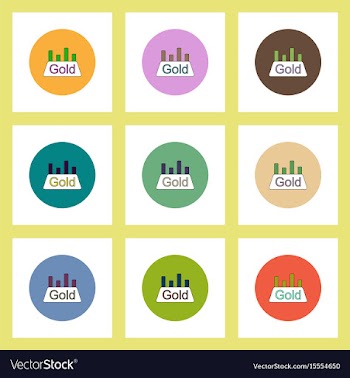 Flat icons set of column chart and gold block vector image