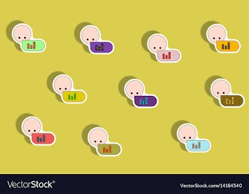 Flat icons set of column chart and head concept in vector image