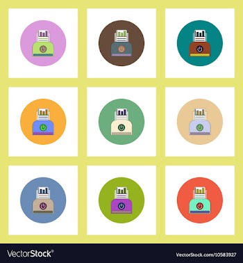 Flat icons set of column chart and printer concept vector image