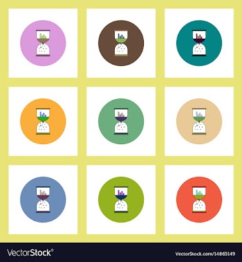 Flat icons set of column chart and sand clock vector image