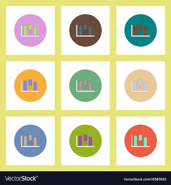 Flat icons set of column chart concept on colorful vector image