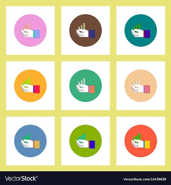 Flat icons set of column chart in hand concept on vector image