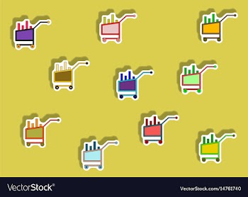 Flat icons set of column chart in trolley concept vector image