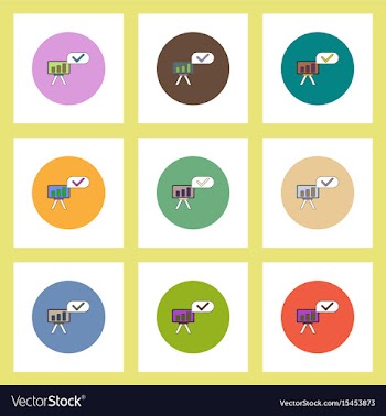 Flat icons set of column chart on board with check vector image