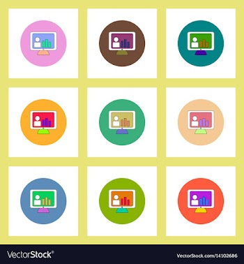 Flat icons set of column chart on monitor concept vector image
