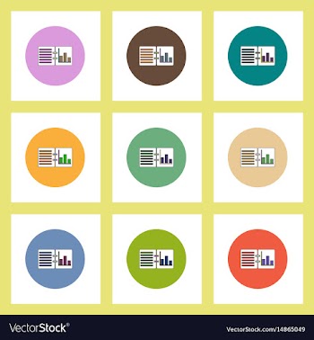 Flat icons set of column chart on notebook concept vector image