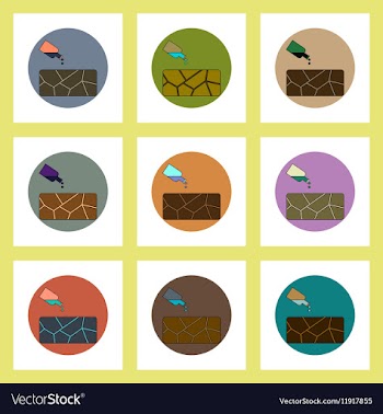 Flat icons set of cracked earth and bottle of vector image