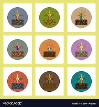 Flat icons set of cracked earth and hot sun vector image