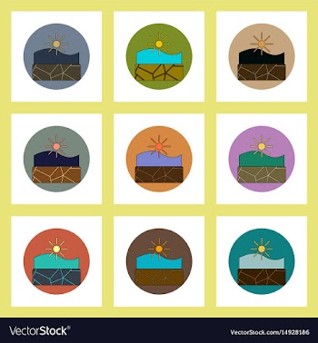 Flat icons set of cracked earth underwater concept vector image