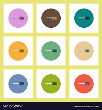 Flat icons set of dollar key concept on colorful vector image