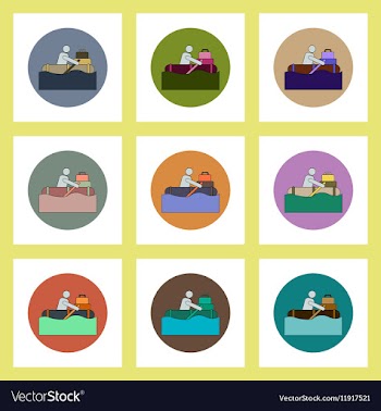 Flat icons set of man on raft in flood concept on vector image