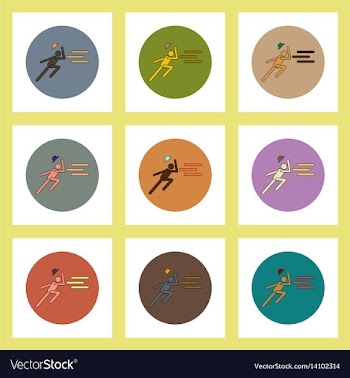 Flat icons set of man running in storm concept on vector image