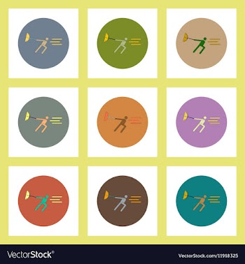 Flat icons set of man with umbrella in storm vector image