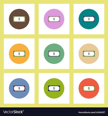 Flat icons set of paper money concept on colorful vector image