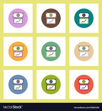 Flat icons set of progress statistics and currency vector image