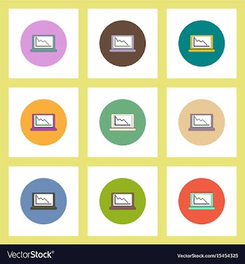 Flat icons set of progress statistics on laptop vector image