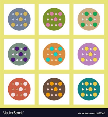 Flat icons set of rain with volcanic elements vector image