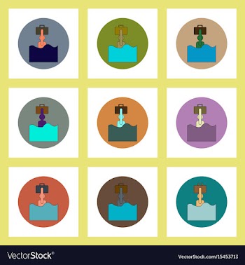 Flat icons set of refugee in water concept on vector image