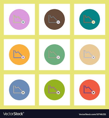 Flat icons set of statistics graph and x mark vector image