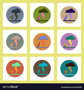 Flat icons set of tornado concept on colorful vector image