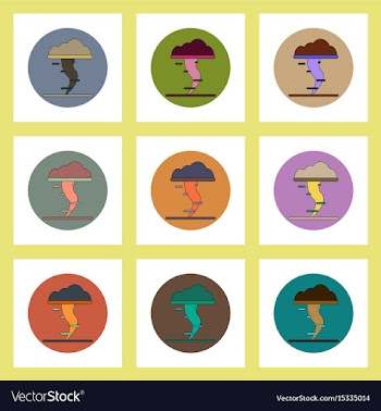 Flat icons set of tornado concept on colorful vector image