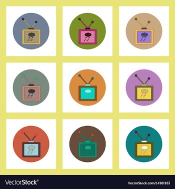 Flat icons set of tv weather forecast concept on vector image