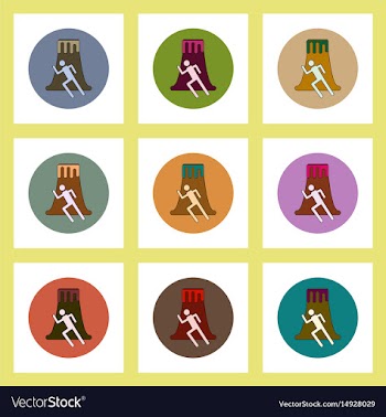 Flat icons set of volcano and man silhouette vector image