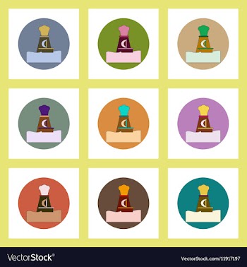 Flat icons set of volcano explosion and boat vector image