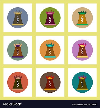 Flat icons set of volcano explosion and fissure vector image